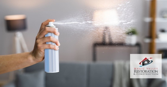 Spraying air freshener.